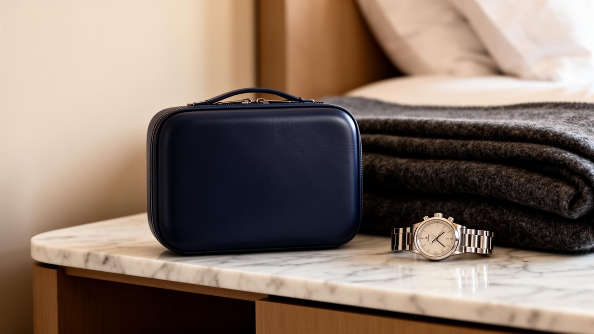 Vialux travel case on a marble nightstand